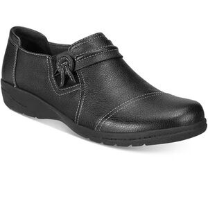 Clarks Black Leather Slip-On Shoes